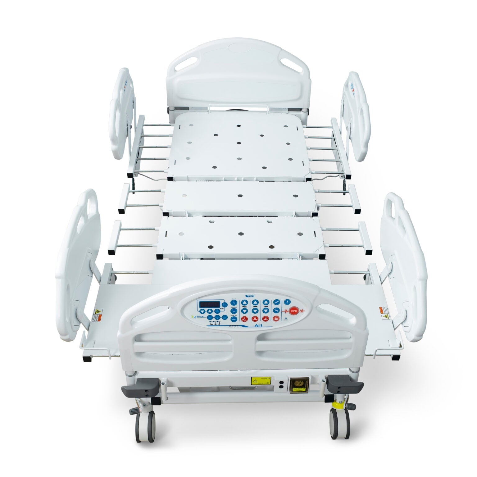 Prius Ai1 bariatric hospital bed with extra-wide, high-low adjustable features, designed for patient comfort and safety.