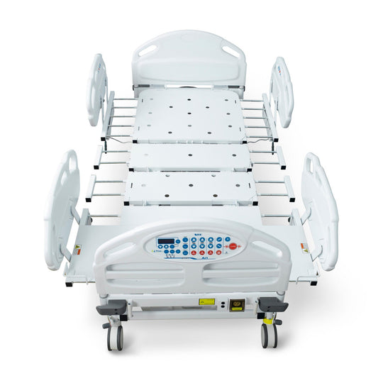 Prius Ai1 bariatric hospital bed with extra-wide, high-low adjustable features, designed for patient comfort and safety.