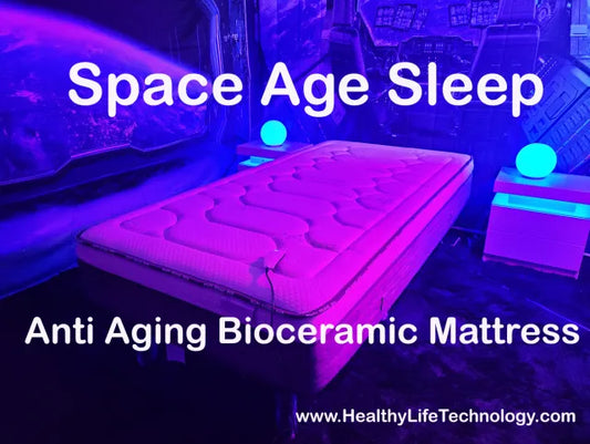 Full-size BioShield anti-aging bed cover on a mattress, designed for biohacking and space-age health enhancement by USA Med Bed