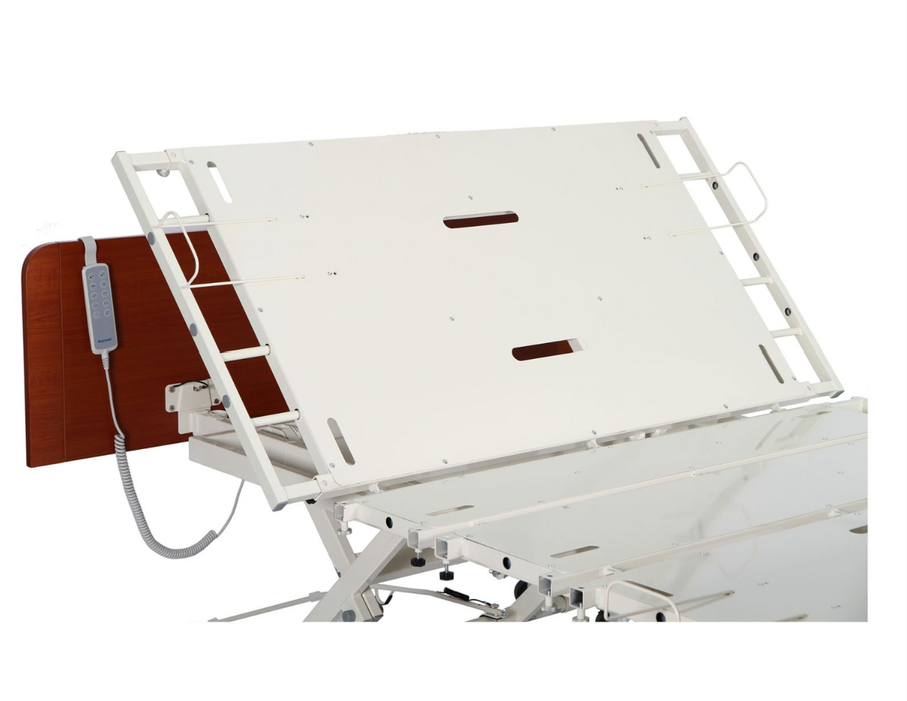 Heavy-duty bariatric long-term care bed by Mr. Hospital Bed with convertible features and low bed height for patient safety.