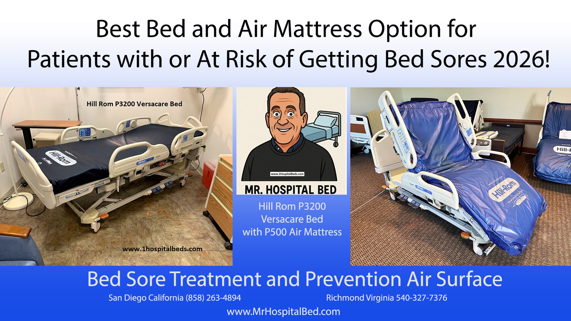 Hill Rom P3200 Versacare hospital bed with P500 air mattress system, designed for preventing and treating bed sores.