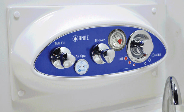 Blue Spring Walk-in Tub by Mr. Hospital Bed, showing its blue exterior and accessible walk-in door for easy bathing.