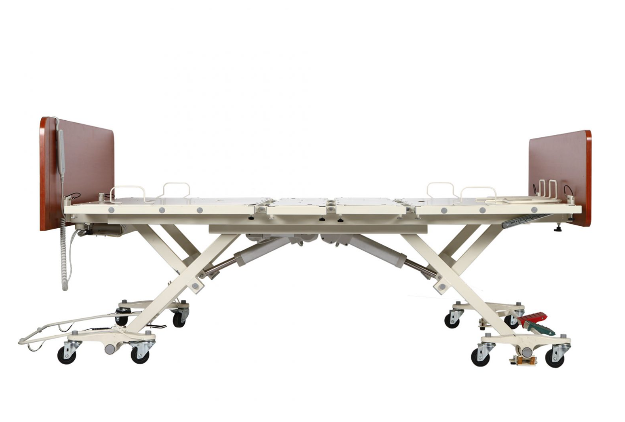 Heavy-duty bariatric width convertible LTC low bed by Mr. Hospital Bed, designed for long-term care with sturdy construction.