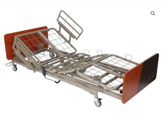 CostCare B310T long-term care low bed by Mr. Hospital Bed with adjustable side rails and a sturdy metal frame for patient safety.