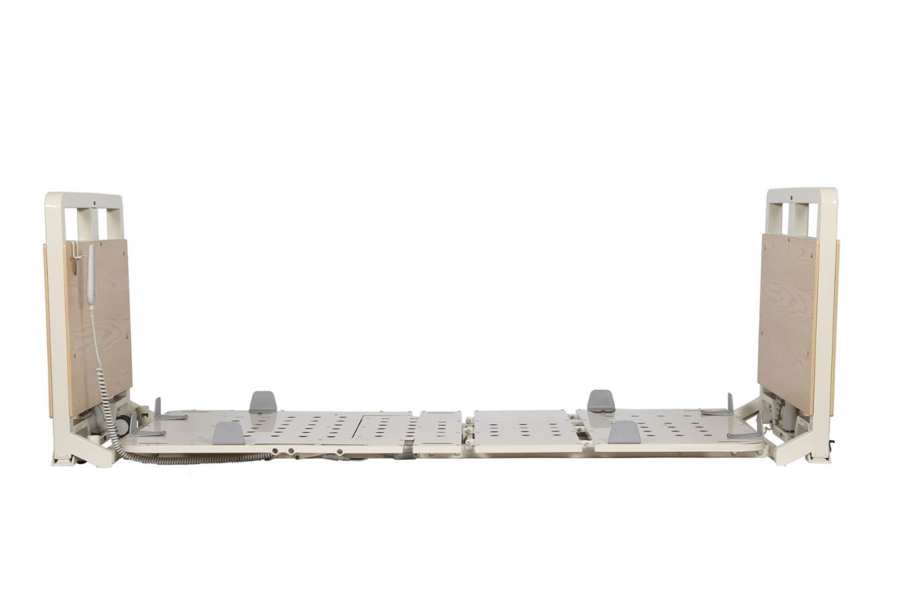 CostCare B437 ultra low long-term care bed by Mr. Hospital Bed with adjustable side rails and a sturdy metal frame.