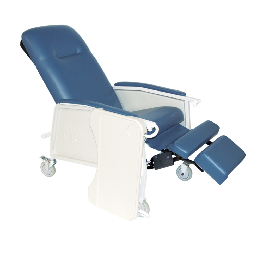 Blue and white reclining chair on a white background