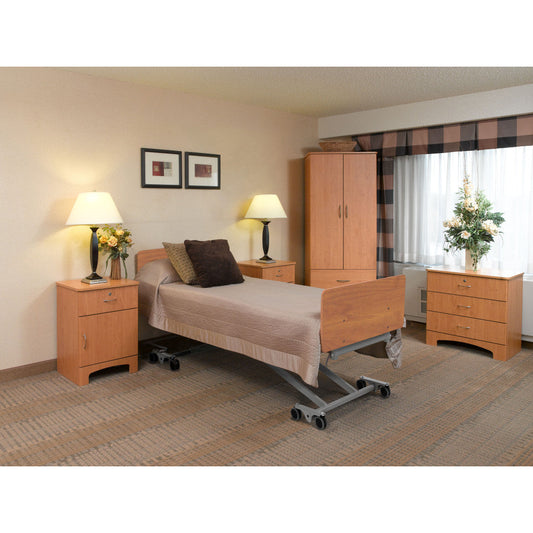 Drive Prime Care P503 long term care bed with adjustable side rails and ergonomic design by Mr. Hospital Bed, shown in a clinical setting.