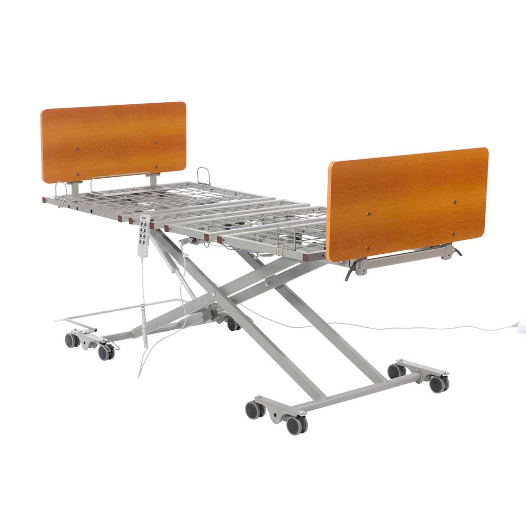 Long-term care bed by Mr. Hospital Bed with adjustable side rails and a sturdy frame, designed for patient comfort and safety.