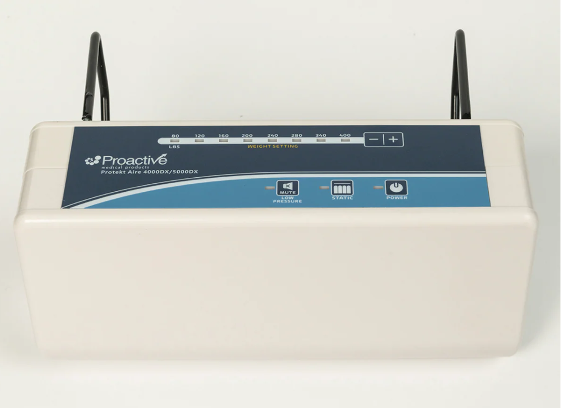Mr. Hospital Bed Protekt Aire 4000DX air mattress pump for adjustable, comfort-focused support with visible controls and display.
