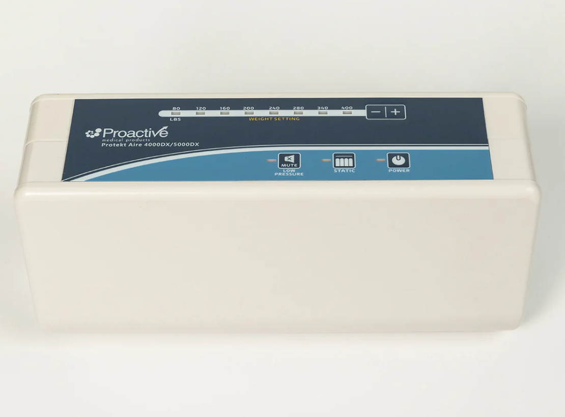 Mr. Hospital Bed ProTekt Aire 5000DX air mattress with pump, showing the inflated mattress and integrated air pump system.