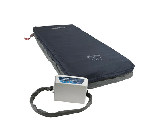 Mr. Hospital Bed Protekt Aire 6000 air mattress with built-in pump and adjustable support, shown inflated and ready for use.