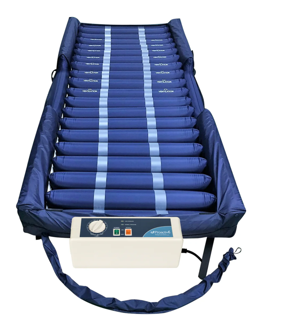 Protekt Aire 3600AB air mattress by Mr. Hospital Bed, showing the durable surface and adjustable air chambers for patient comfort.