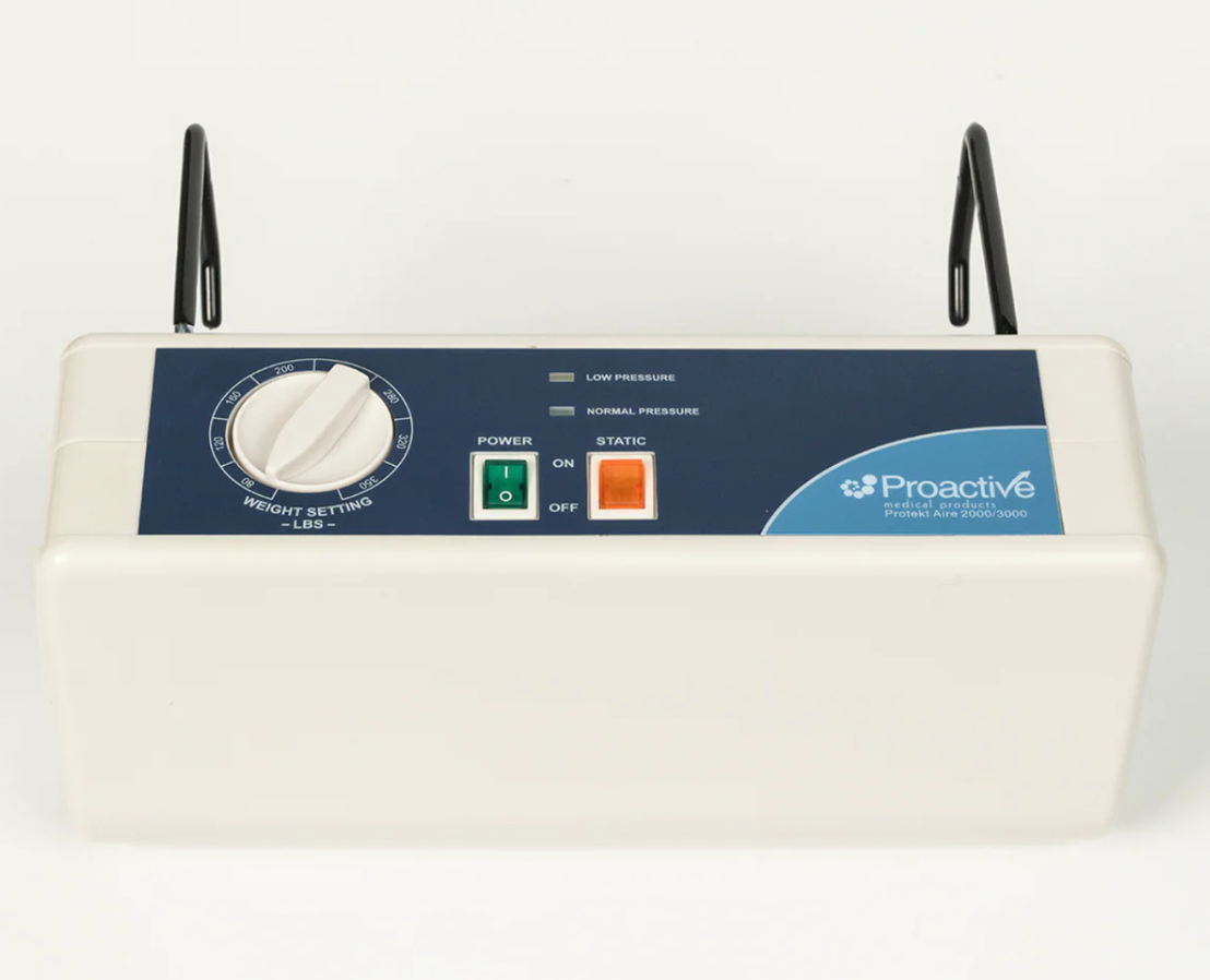 Mr. Hospital Bed Protekt Aire 3600 air mattress pump with control panel for adjustable comfort and support.