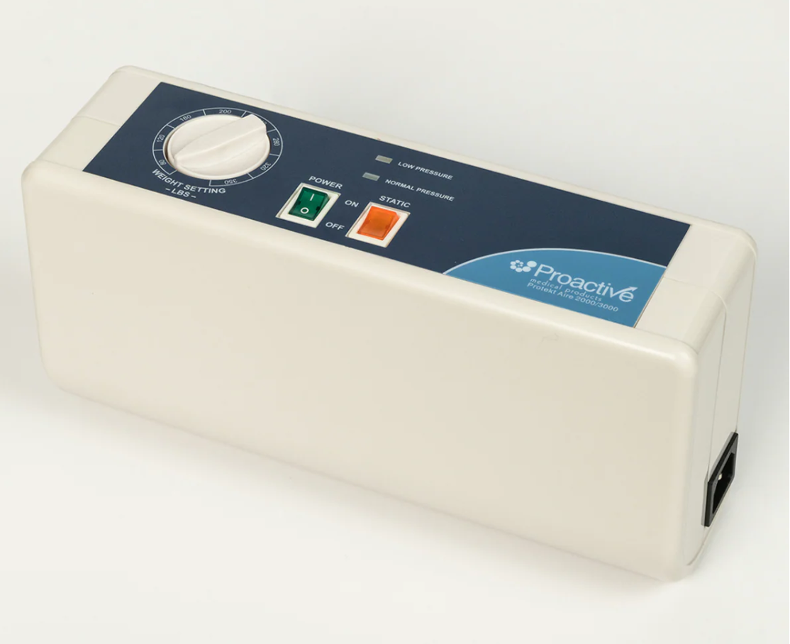Mr. Hospital Bed Protekt Aire 3600 air mattress with pump for medical or home use, showing the pump unit in the image.