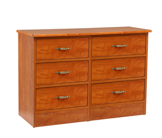 Drive Medical 6-drawer hospital bed bedside dresser with a sturdy wood finish and ample storage for medical or personal items.