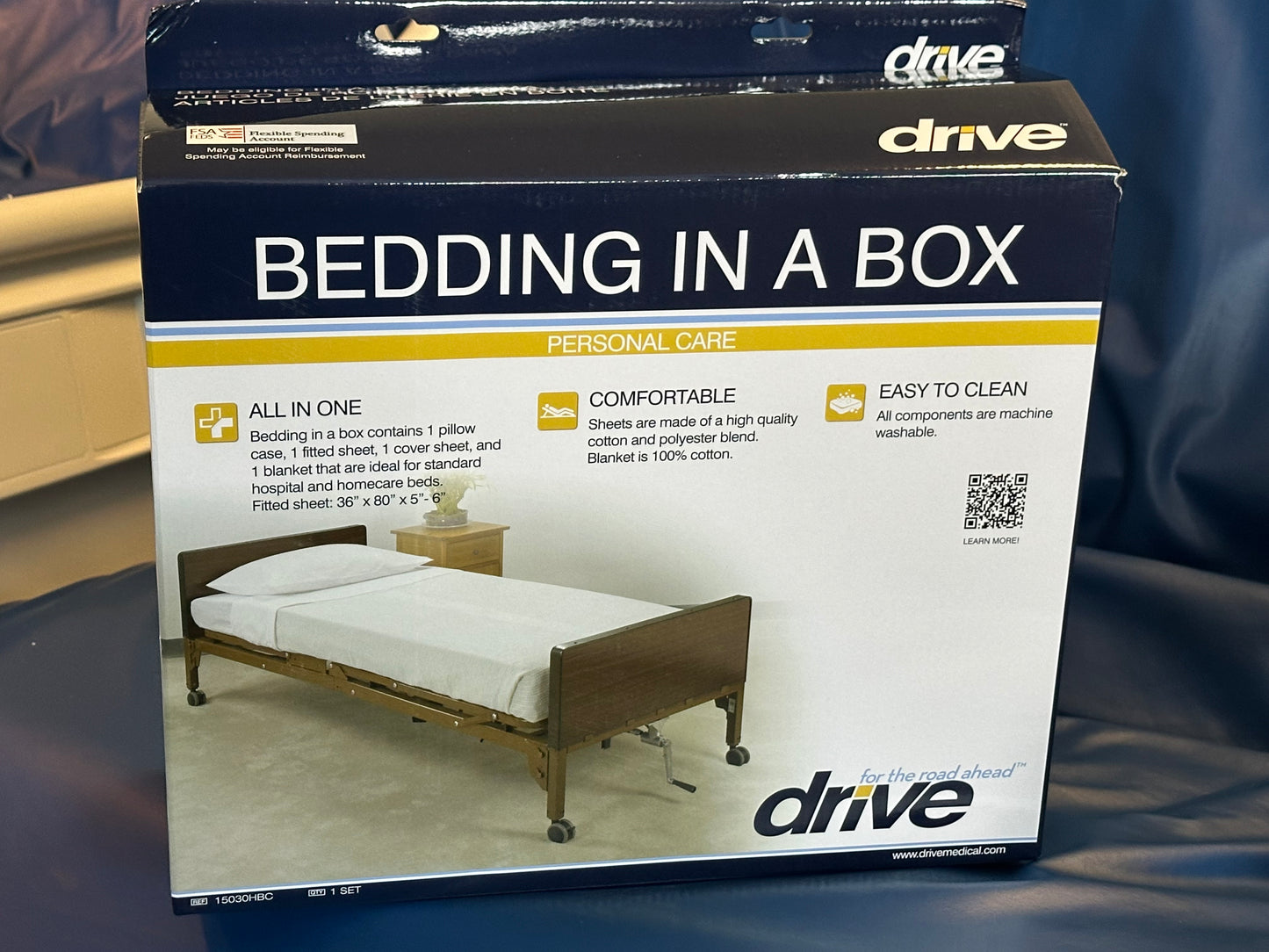 Hospital bed sheets from 1hospitalbeds, soft and durable bedding in a box for hospital or medical bed use.